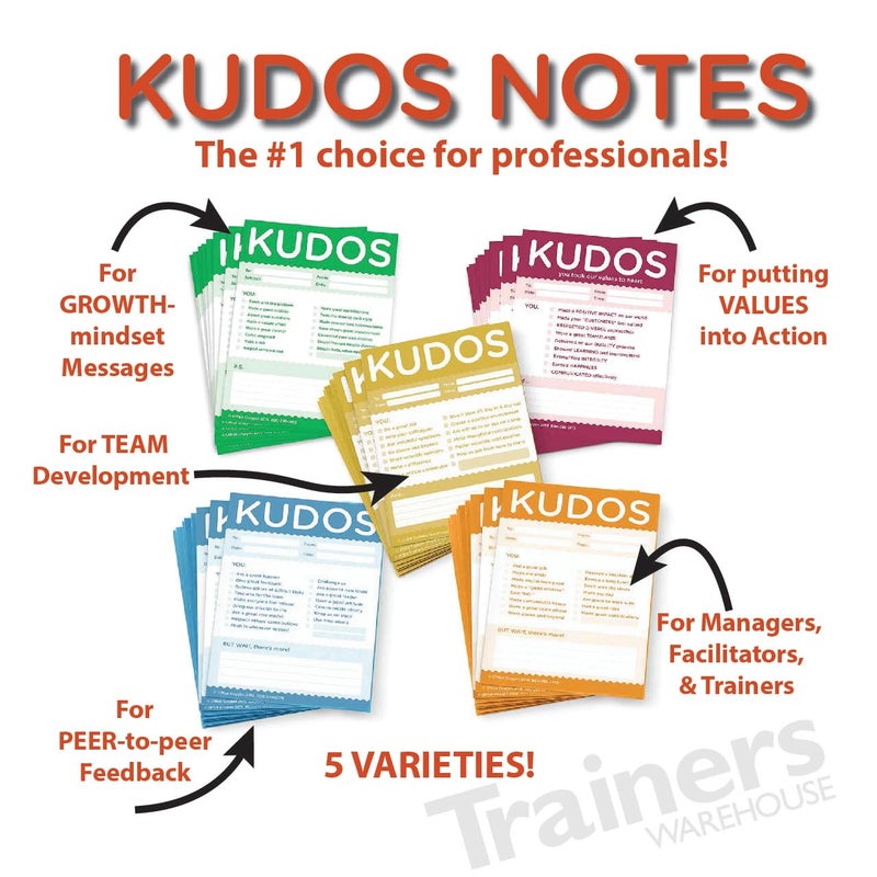 Trainers Warehouse Kudos for Work - Set of 10 Note Pads (Orange) | Clever & Colorful - Recognize Large or Small Contributions, & Inspire Continued Efforts | 4" W x 5.5" L - Image 2